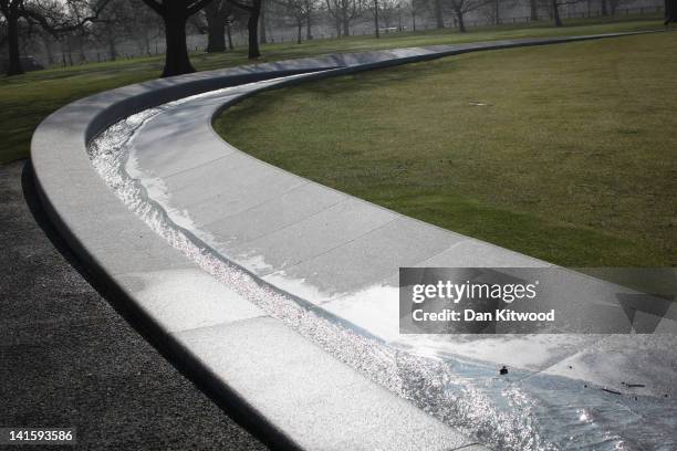 General view of the Diana Princess of Wales memorial fountain in Hyde Park on March 15, 2012 in London, England. The 210 metre stone oval fountain...