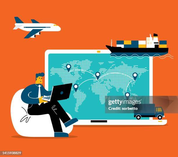 stockillustraties, clipart, cartoons en iconen met global logistic and transportation business - convoy