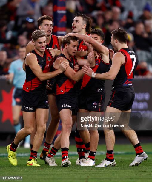 Darcy Parish of the Bombers celebrates a goal during the round 23 AFL match between the Essendon Bombers and the Richmond Tigers at Melbourne Cricket...