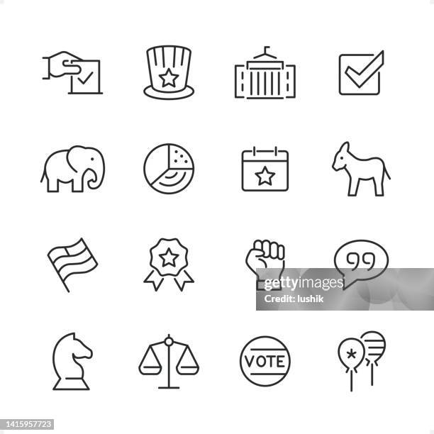 ilustrações de stock, clip art, desenhos animados e ícones de usa politics - pixel perfect line icon set, editable stroke weight. - presidential election