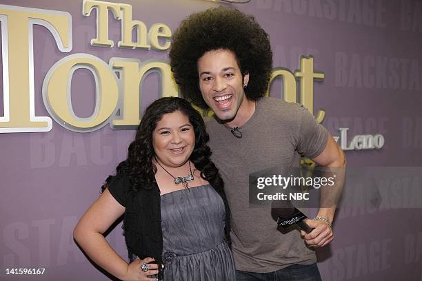 Episode 4156 -- Pictured: Actress Raini Rodriguez talks with Bryan Branly backstage on November 30, 2011 -- Photo by: Paul Drinkwater/NBC/NBCU Photo...