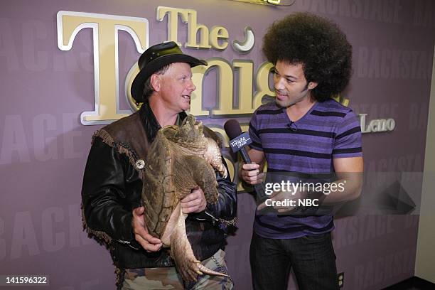 Episode 4137 -- Pictured: Turtle Man Ernie Brown Jr. Talks with Bryan Branly backstage on November 1, 2011 -- Photo by: Paul Drinkwater/NBC/NBCU...