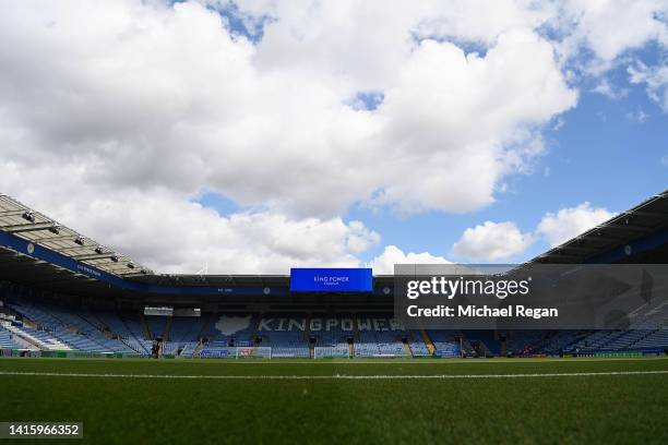 General view inside the stadium prior to the Premier League match between Leicester City and Southampton FC at The King Power Stadium on August 20,...