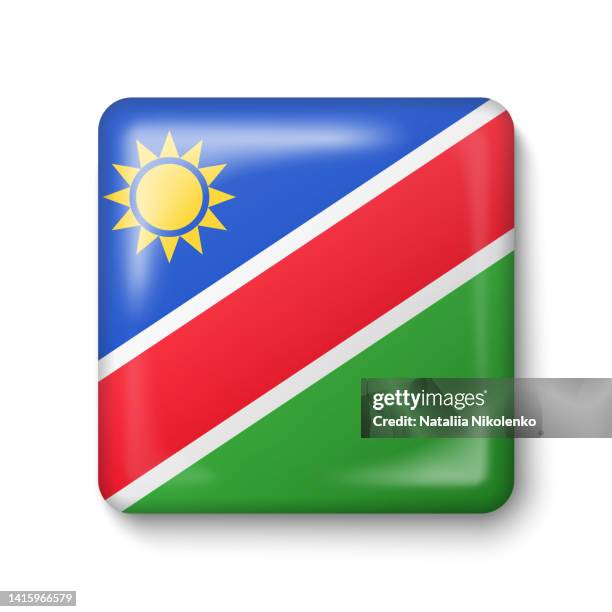 namibia flag - square glossy icon. - namibia flag stock illustrations