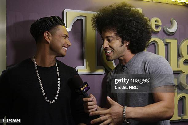 Episode 4106 -- Pictured: TV personality Paul "DJ Pauly D" DelVecchio talks with Brian Branley backstage on September 12, 2011 -- Photo by: Stacie...