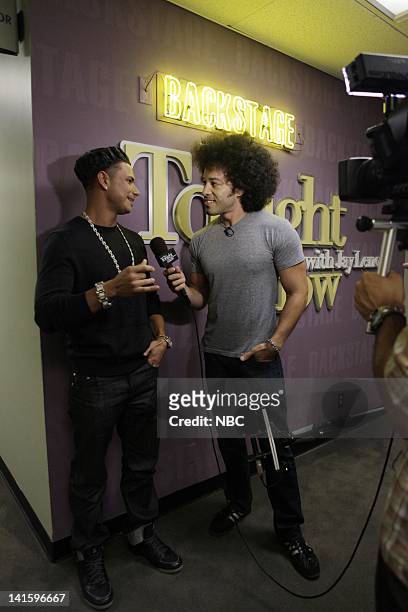 Episode 4106 -- Pictured: TV personality Paul "DJ Pauly D" DelVecchio talks with Brian Branley backstage on September 12, 2011 -- Photo by: Stacie...