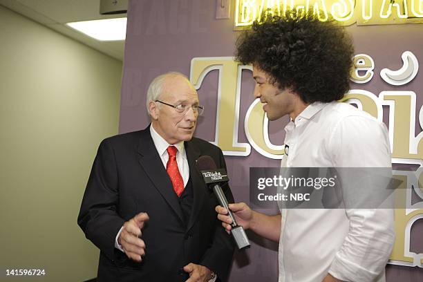 Episode 4101 -- Pictured: Former Vice-President Dick Cheney talks with Brian Branley backstage on September 2, 2011 -- Photo by: Paul...