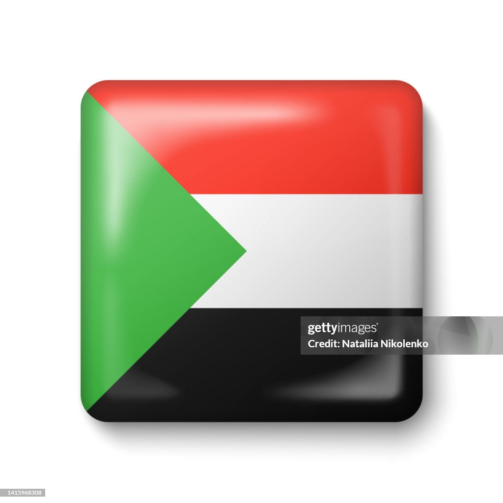 Sudan Flag - Square Glossy Icon.