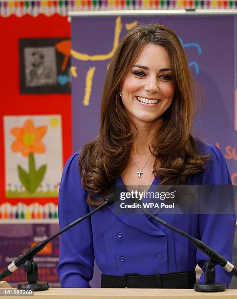 Catherine, Duchess of Cambridge makes a speech during a visit to open The Treehouse Children's Hospice on March 19, 2012 in Ipswich, England.