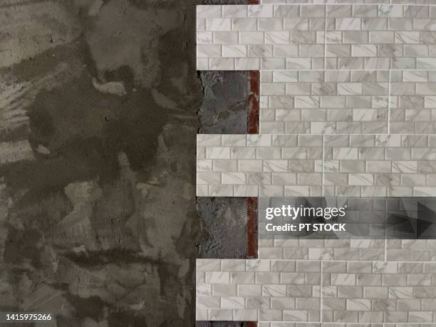 wall tile, concrete, mortar - tile adhesive stock pictures, royalty-free photos & images
