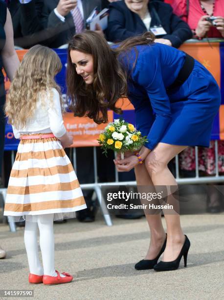 Catherine, Duchess of Cambridge is greeted by children as she officially open The Treehouse Children's Hospice on March 19, 2012 in Ipswich, England.