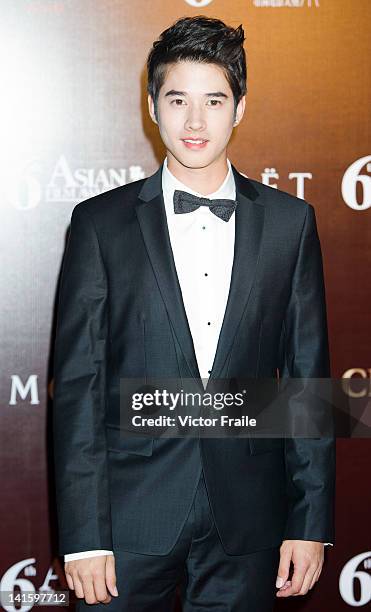 Actor Mario Maurer of Thailand poses at the red carpet during the 6th Asian Film Awards, celebrating excellence in cinema, at Hong Kong Convention...