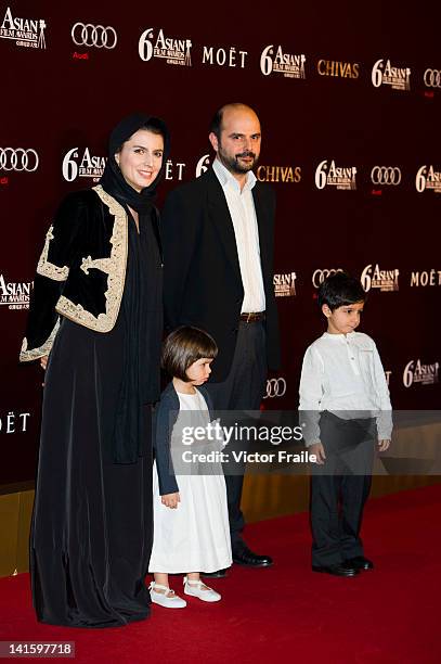 Iranian actress Leila Hatami poses with her family at the red carpet during the 6th Asian Film Awards, celebrating excellence in cinema, at Hong Kong...