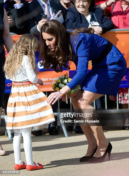 Catherine, Duchess of Cambridge is greeted by children as she officially open The Treehouse Children's Hospice on March 19, 2012 in Ipswich, England.