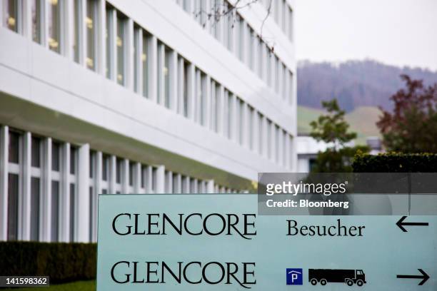 Sign is seen outside the headquarters of Glencore International Plc in Baar, Switzerland, on Monday, March 19, 2012. Glencore International Plc Chief...