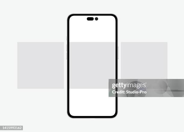 illustrazioni stock, clip art, cartoni animati e icone di tendenza di mockup post sui social media. smartphone simile a iphone con schermo vuoto per l'interfaccia utente carosello della rete di social media - 14