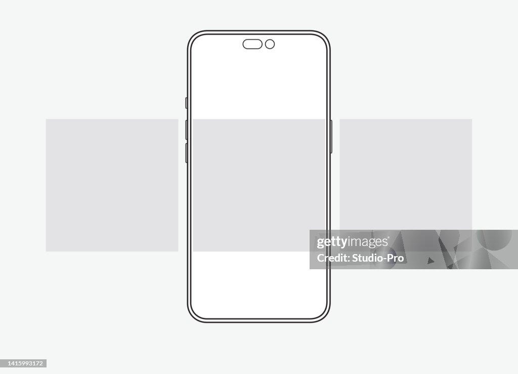 Social media post mockup. Wireframe design similar to Iphone with blank screen for social media network carousel UI