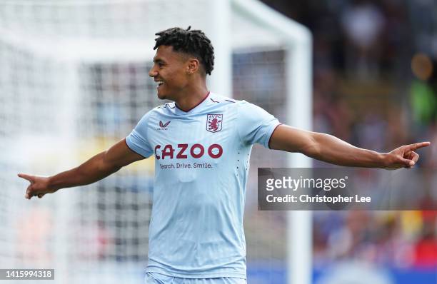 Ollie Watkins of Aston Villa celebrates their sides first goal during the Premier League match between Crystal Palace and Aston Villa at Selhurst...