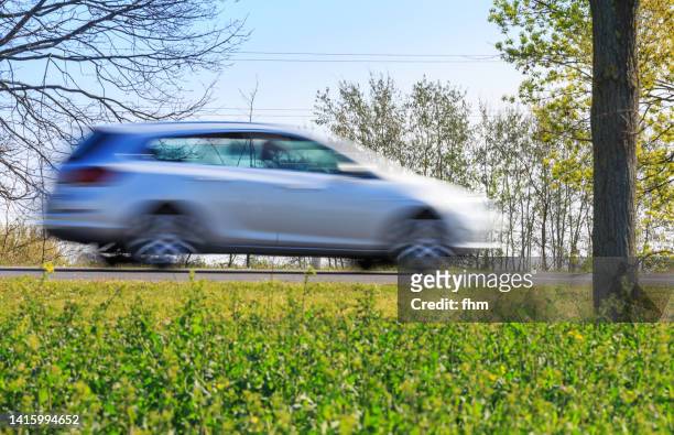 fast car on a country road with a tree - drunk driving crash stock pictures, royalty-free photos & images