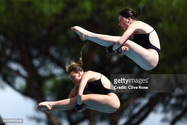 Andrea Spendolini Sirieix of Great Britain and Lois Toulson compete in the Women's Synchronised Platform Final on Day 10 of the European Aquatics...