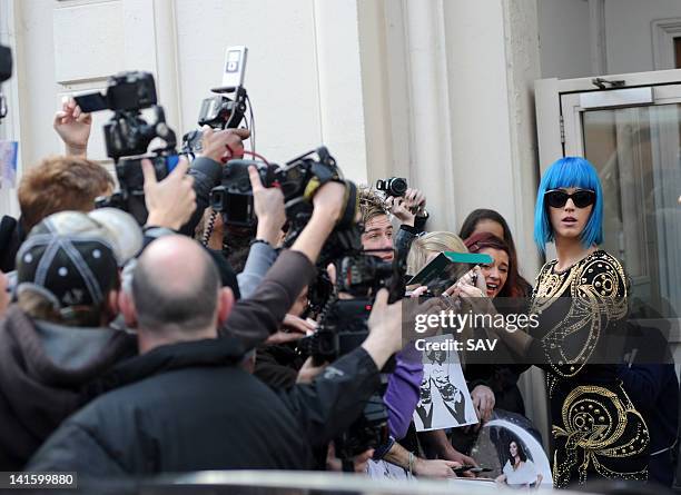 Katy Perry is seen at the BBC Maida Vale studios on March 19, 2012 in London, England.