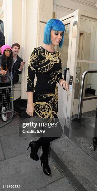 Katy Perry is seen at the BBC Maida Vale studios on March 19, 2012 in London, England.