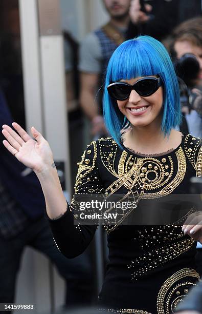 Katy Perry is seen at the BBC Maida Vale studios on March 19, 2012 in London, England.