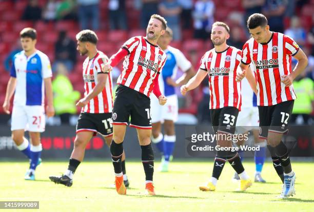 Oliver Norwood of Sheffield United celebrates after scoring their side's first goal during the Sky Bet Championship between Sheffield United and...