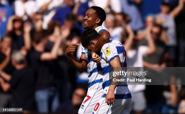 Chris Willock of Queens Park Rangers celebrates after scoring their team's first goal during the Sky Bet Championship match between Queens Park...