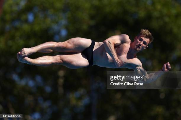 Jack Laugher of Great Britain compete in the Women's Synchronised Platform Final on Day 10 of the European Aquatics Championships Rome 2022 at the...