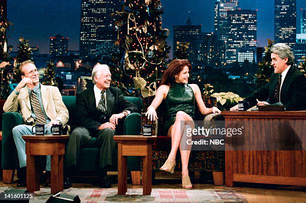 Episode 1054 -- Pictured: Actor William Hurt, former U.S. President Jimmy Carter, actress Jamie Luner, host Jay Leno on December 17, 1996 --