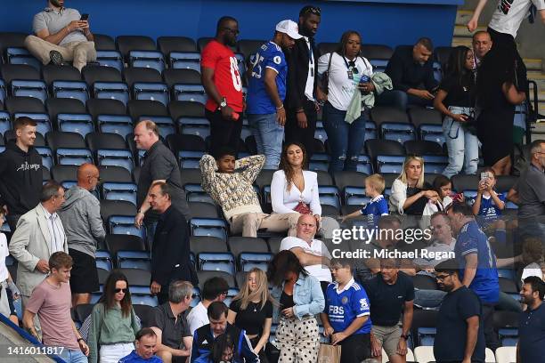 Wesley Fofana of Leicester City reacts from the stands during the Premier League match between Leicester City and Southampton FC at The King Power...