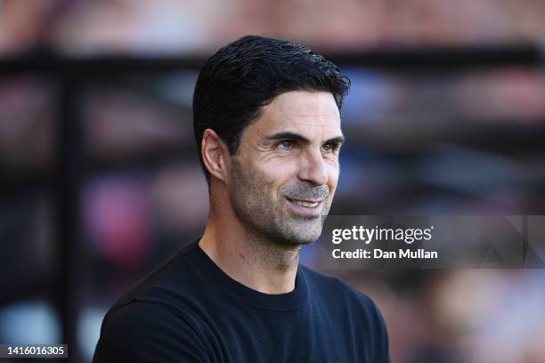 Mikel Arteta, Manager of Arsenal looks on during the Premier League match between AFC Bournemouth and Arsenal FC at Vitality Stadium on August 20,...