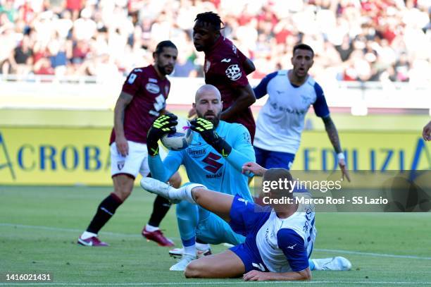 Adam Marusic of SS Lazio compete for the ball with Vinja Milinkovic Savic during the Serie A match between Torino FC and SS Lazio at Stadio Olimpico...