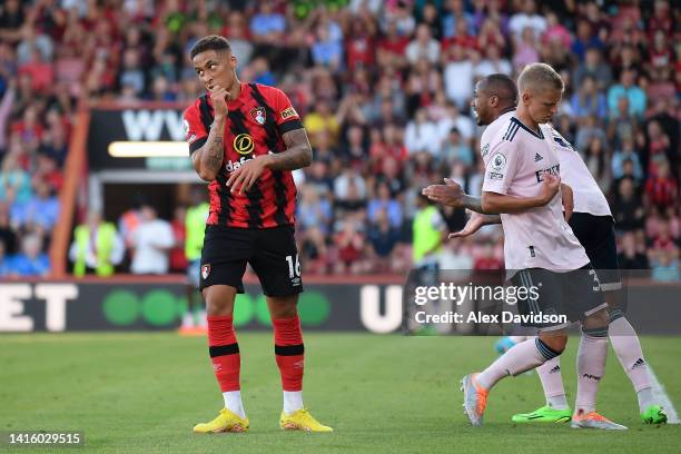 Marcus Tavernier of AFC Bournemouth reacts during the Premier League match between AFC Bournemouth and Arsenal FC at Vitality Stadium on August 20,...