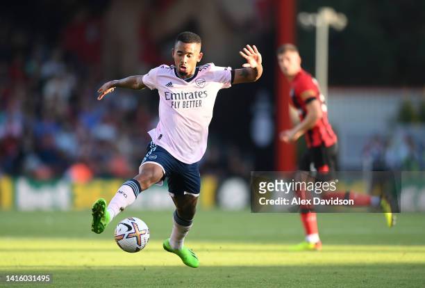 Gabriel Jesus of Arsenal controls the ball during the Premier League match between AFC Bournemouth and Arsenal FC at Vitality Stadium on August 20,...