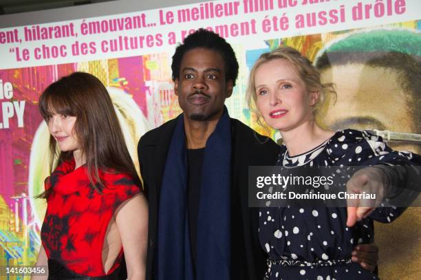 Alexia Landeau, Chris Rock and Julie Delpy attend '2 Days In New York' Premiere at Mk2 Bibliotheque on March 19, 2012 in Paris, France.