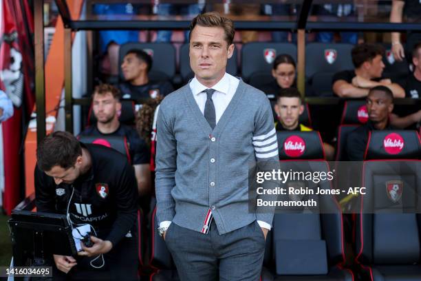 Head Coach Scott Parker looks on during the Premier League match between AFC Bournemouth and Arsenal FC at Vitality Stadium on August 20, 2022 in...