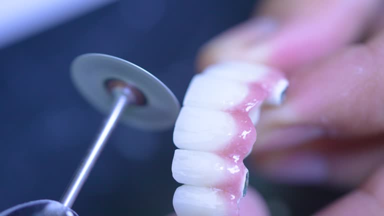 Tooth Making Making a prosthetic tooth in close-up. 동영상 (1416035539) - 게티이미지뱅크