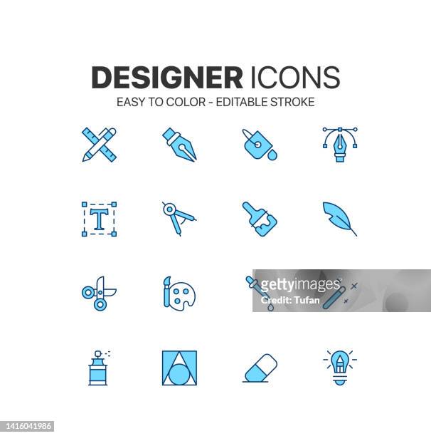 designer-symbol-set einfach zu färben. grafikdesign-icon-set. kunstsymbolsammlung - storyboard stock-grafiken, -clipart, -cartoons und -symbole