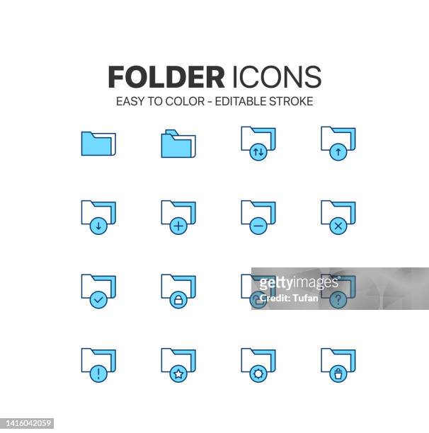 folder icon set. easy to color. desktop computer blue file folder symbol. document clipart vector - easy load stock illustrations