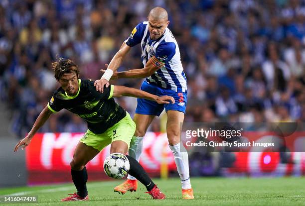Kepler Laveran Lima Ferreira 'Pepe' of FC Porto competes for the ball with Hidemasa Morita of Sporting CP during the Liga Portugal Bwin match between...