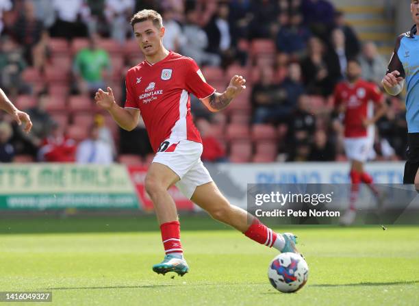 Callum Ainley of Crewe Alexandra in action during the Sky Bet League Two between Crewe Alexandra and Northampton Town at Mornflake Stadium on August...