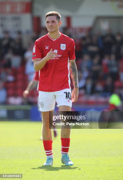 Callum Ainley of Crewe Alexandra in action during the Sky Bet League Two between Crewe Alexandra and Northampton Town at Mornflake Stadium on August...