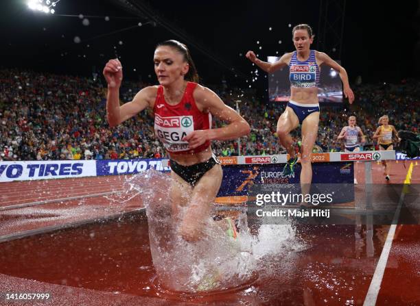 Luiza Gega of Albania competes during the Athletics - Women's 3000m Steeplechase Final on day 10 of the European Championships Munich 2022 at...