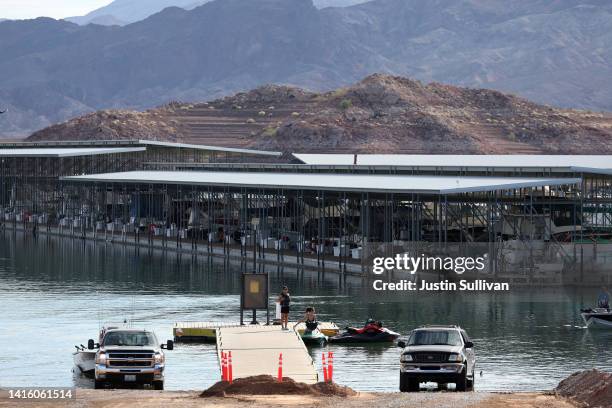 Park visitors launch boats into Lake Mead at the Lake Mead Marina on August 19, 2022 in Lake Mead National Recreation Area, Nevada. The federal...