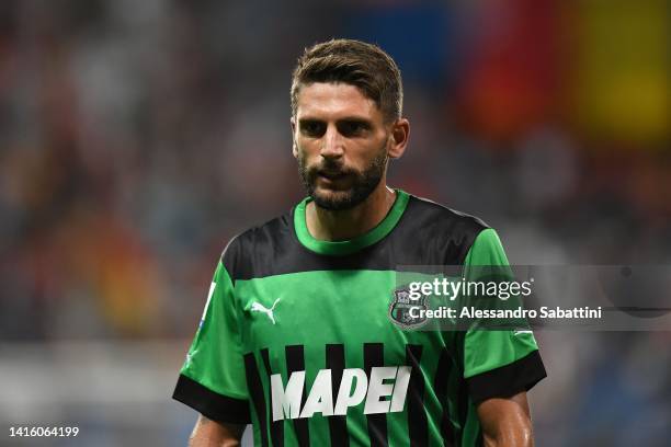 Domenico Berardi of US Sassuolo looks on during the Serie A match between US Sassuolo and US Lecce at Mapei Stadium - Citta' del Tricolore on August...