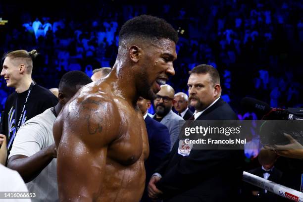 Anthony Joshua looks dejected following their defeat against Oleksandr Usyk in their World Heavyweight Championship fight during the Rage on the Red...