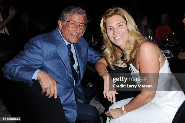 Tony Bennett and his wife Susan Benedetto attend Tony Bennett Benefit Gala at Vizcaya Museum & Gardens on March 19, 2012 in Miami, Florida.