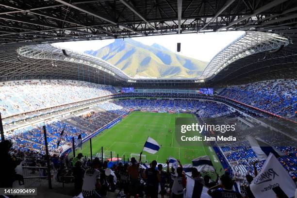 View of stadium during the 10th round match between Monterrey and Tigres UANL as part of the Torneo Apertura 2022 Liga MX at BBVA Stadium on August...